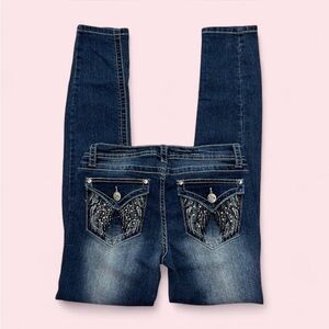 Low Rise McBling Skinny Jeans with Rhinestone Angel Wing Pockets